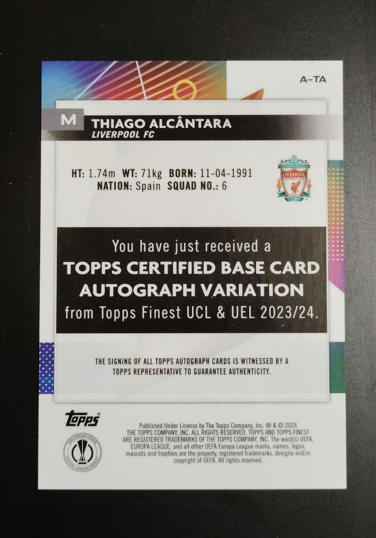 世界199枚限定】topps チアゴ・アルカンタラ 直筆サイン auto - メルカリ