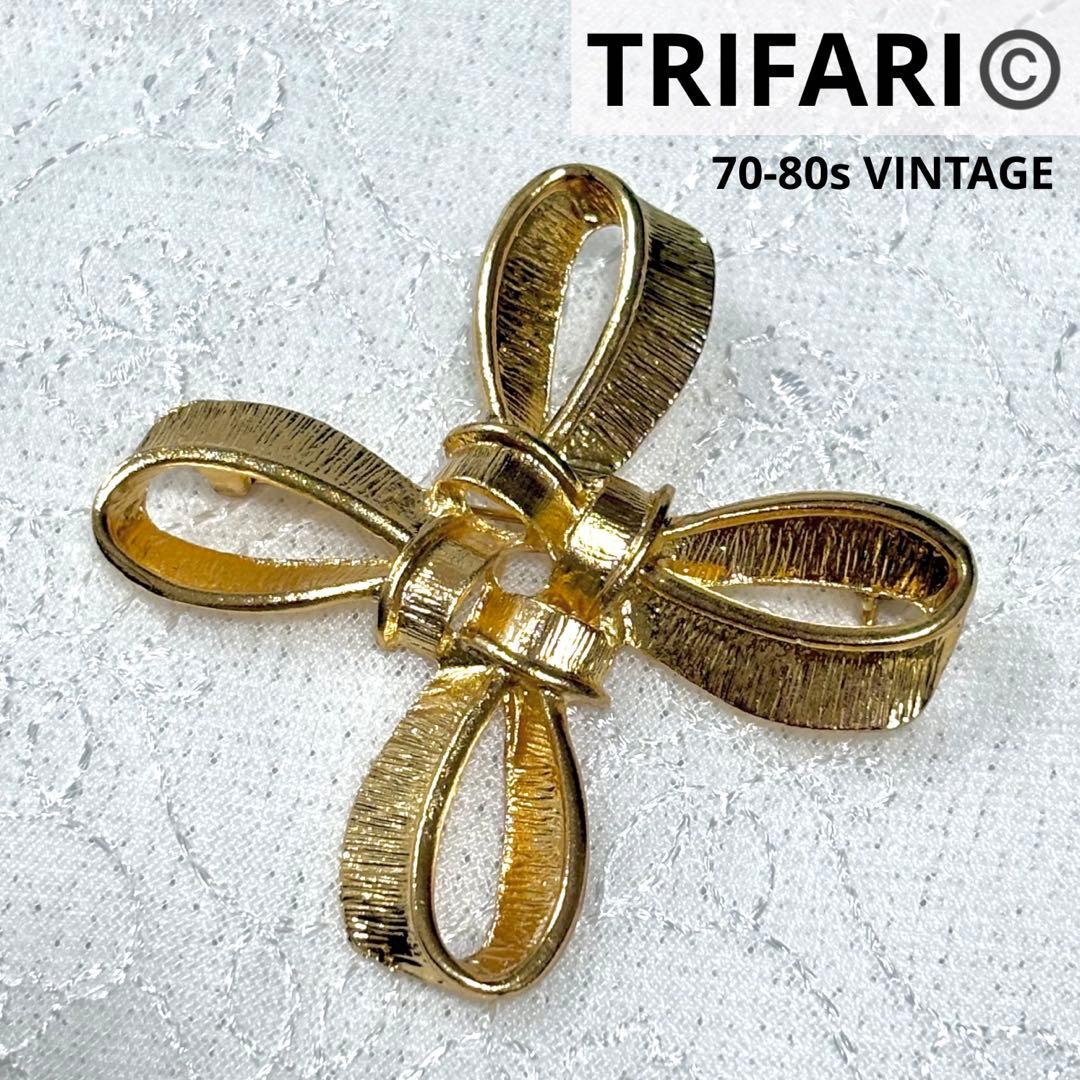 極美品 VINTAGE TRIFARI トリファリ 大ぶり ブローチ リボン