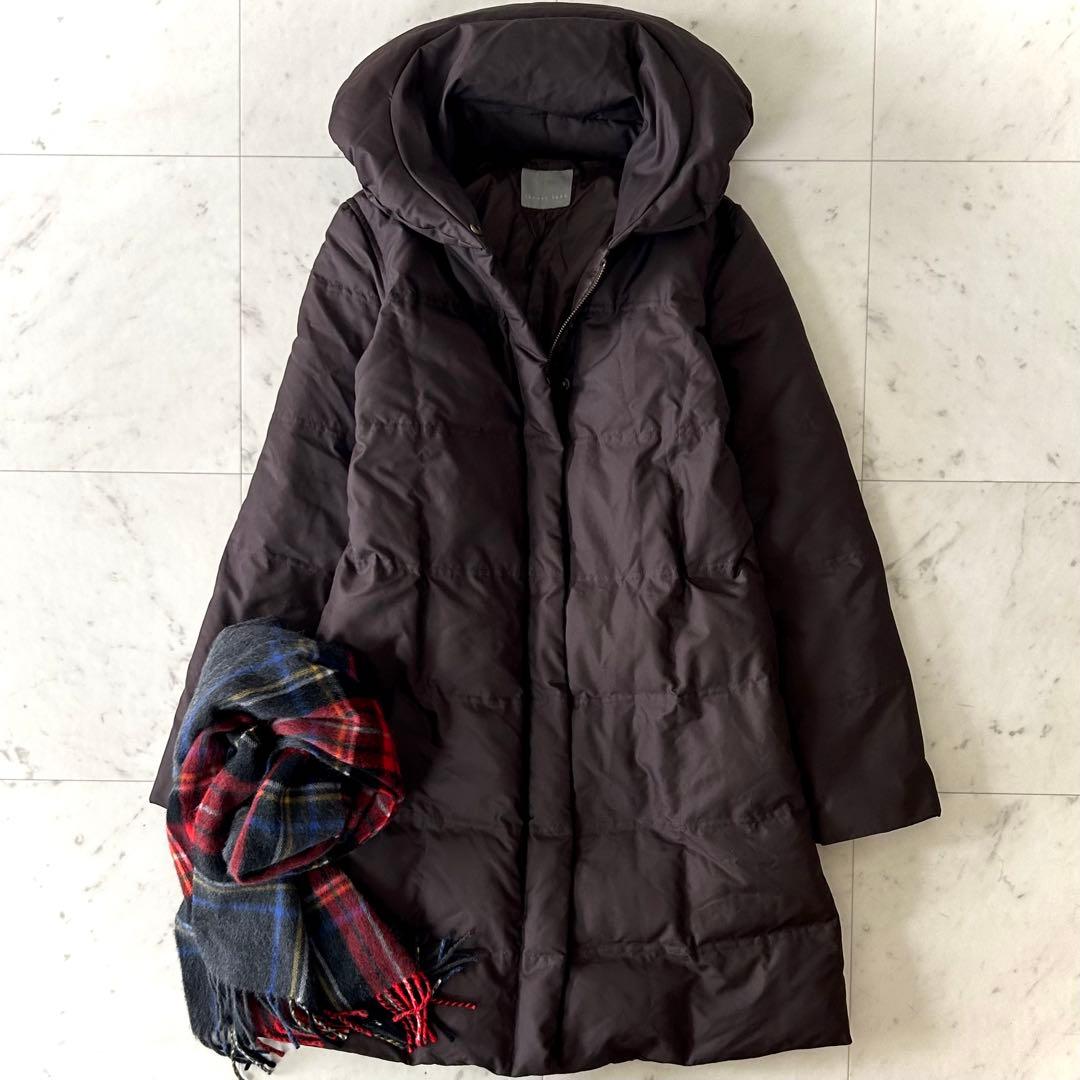 美品 セオリーリュクス ショールカラー ダウンコート ロング丈 ブラウン 38