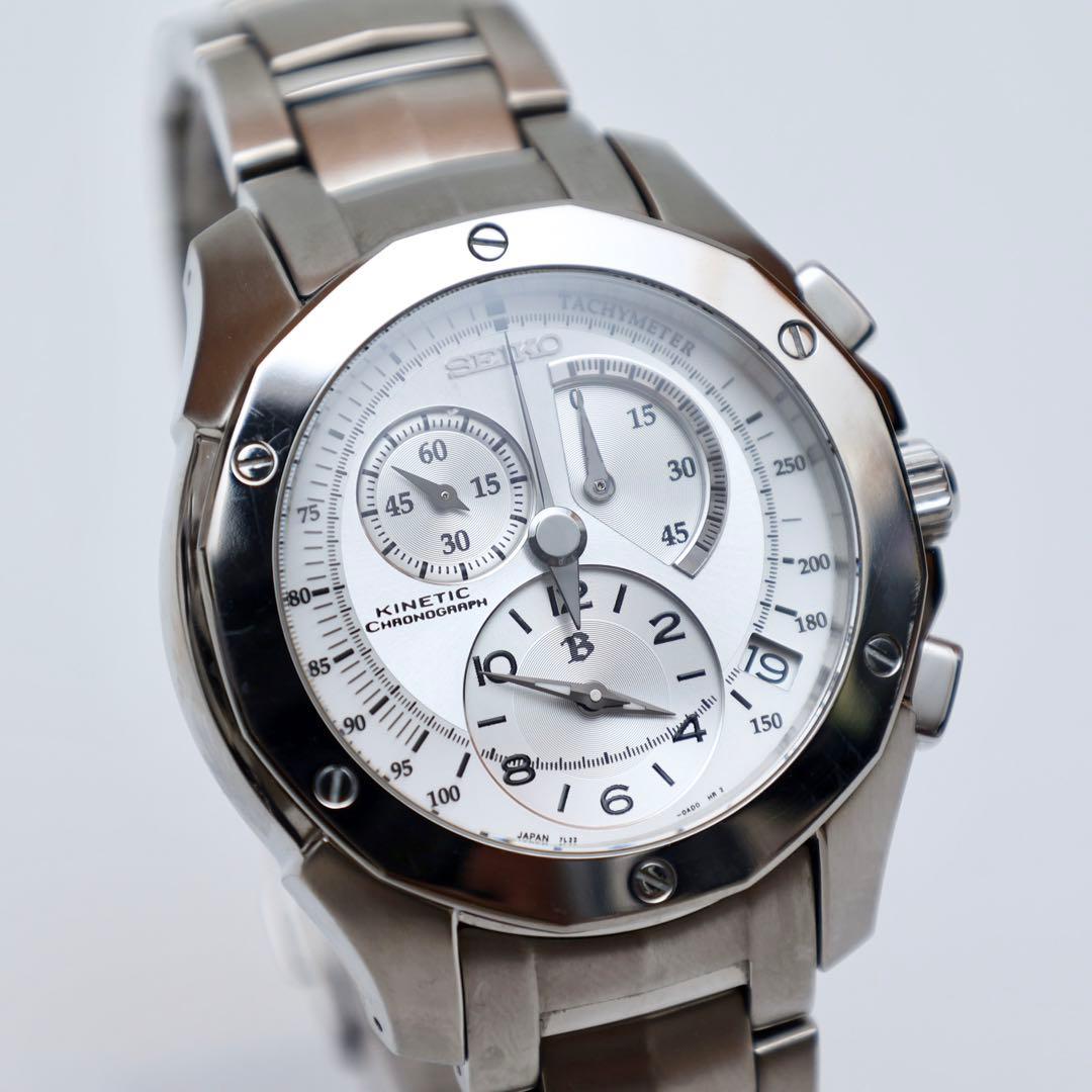 名機7L22】セイコー KINETIC クロノグラフ チタンブレス - メルカリ