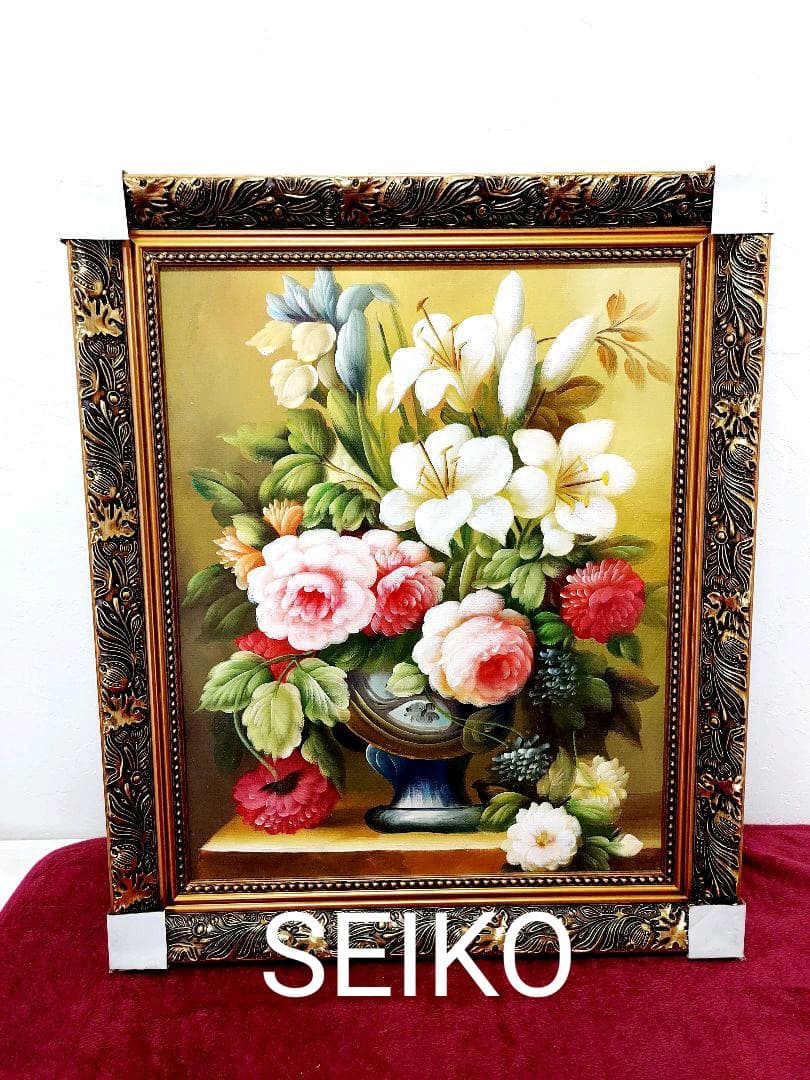 油絵　洋風　美品　高級額付き　手書き　花2