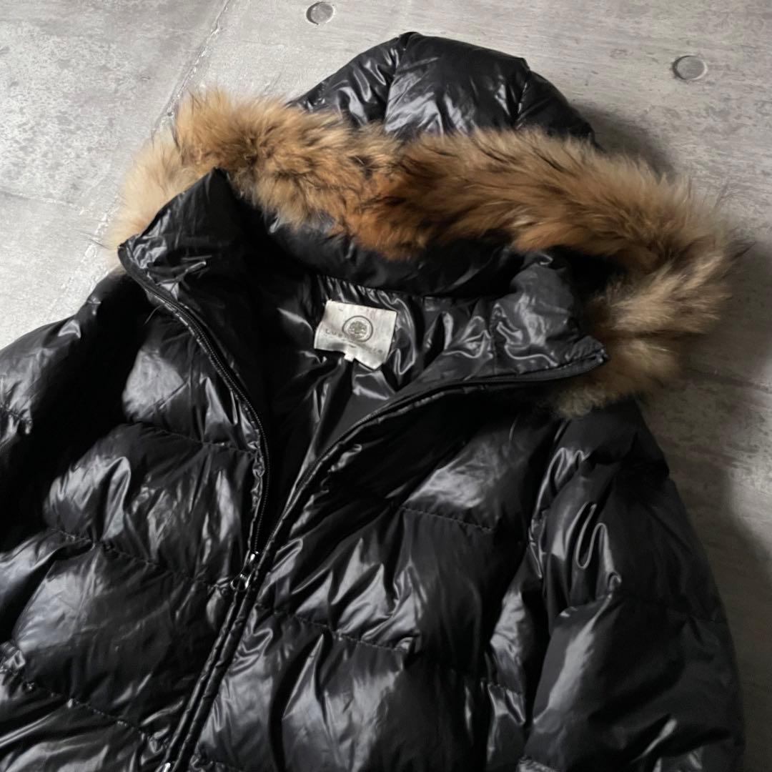 y2k ダブルジップ ファー付きダウンジャケット 黒 光沢 平成ギャル