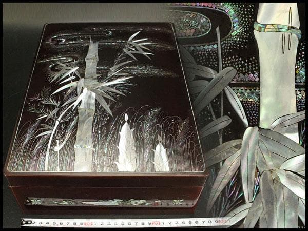 朝鮮 韓国 螺鈿 竹笹 蓋物(A848)