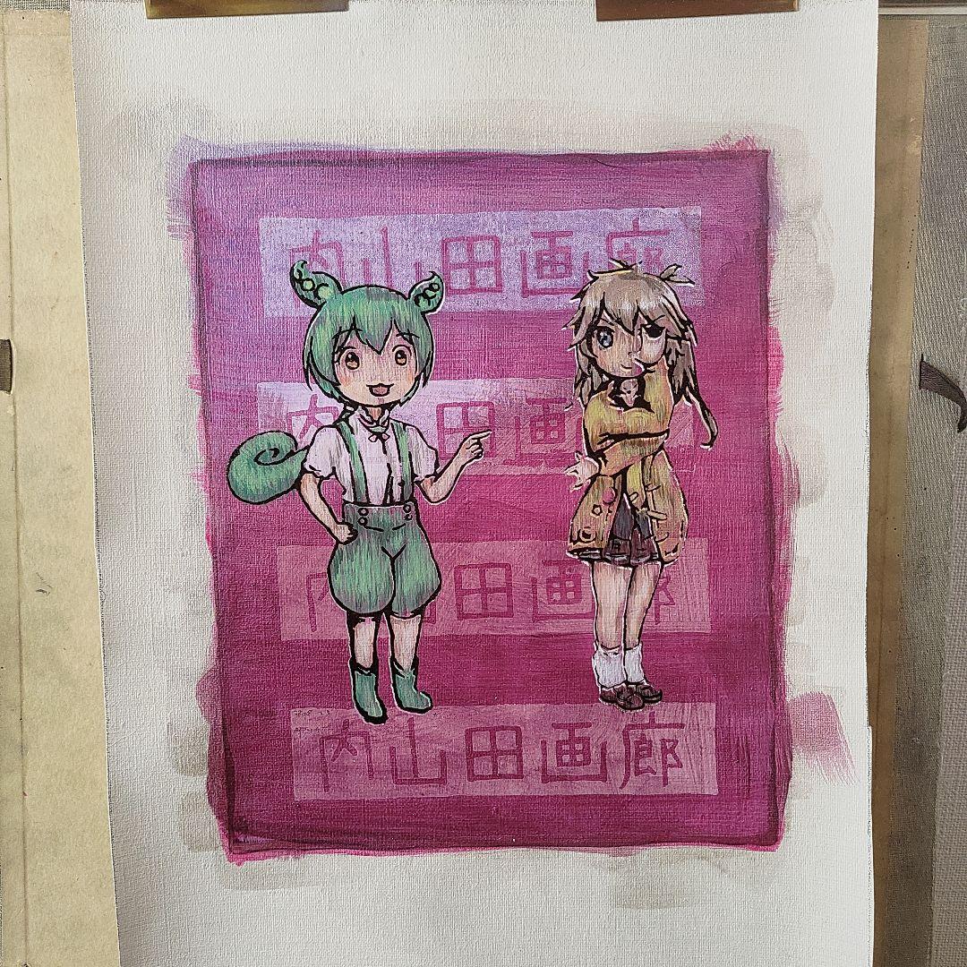 【内山田画廊】f3号　現代アート　アクリル・ガッシュ 絵画 キャラクター