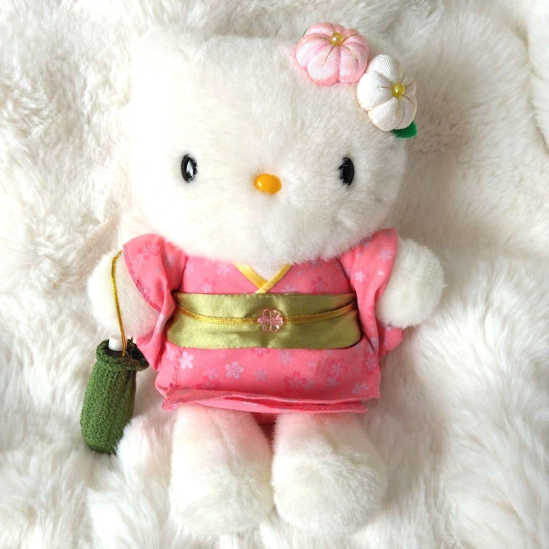 レトロ　当時物　ハローキティ　着物　ぬいぐるみ　サンリオ　ペットボトル入り巾着