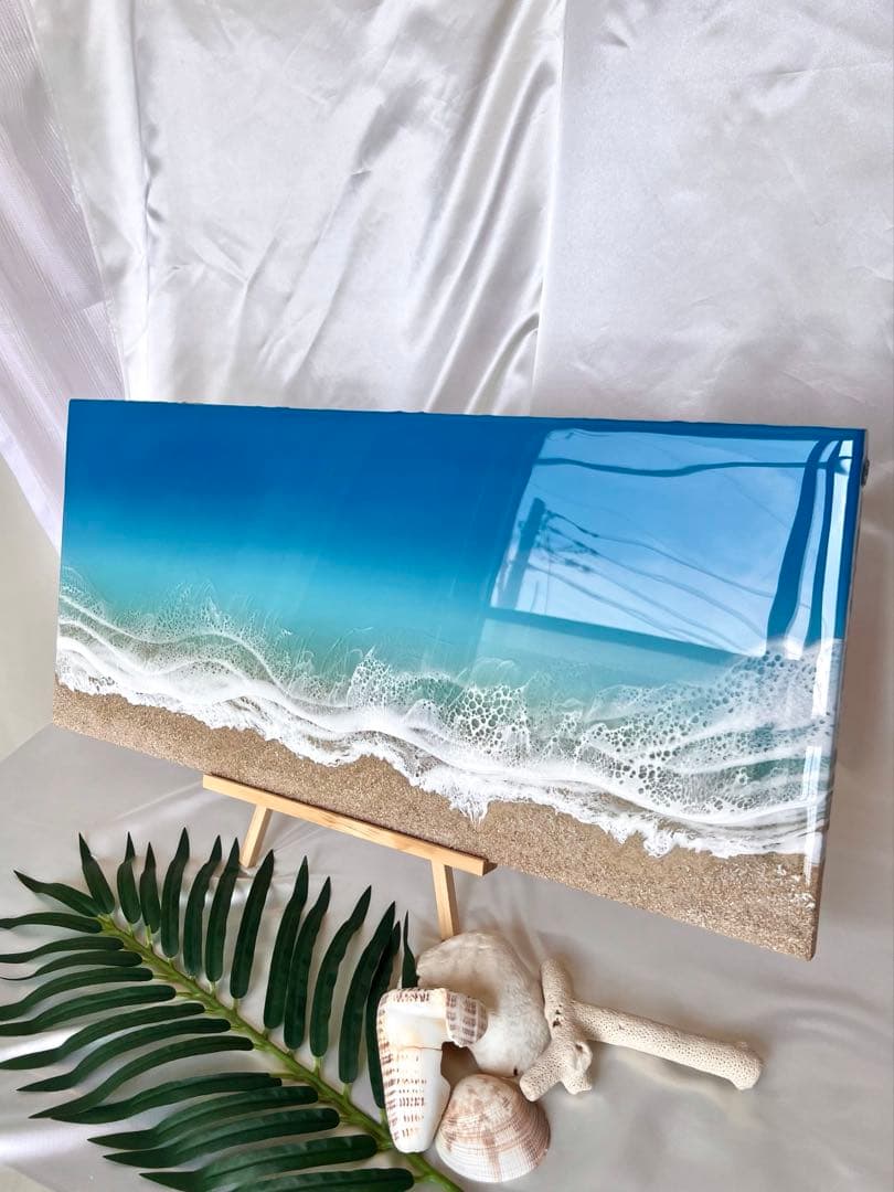 大パネル『宮古島ブルー』レジンアート 59.5cm × 27.0cm