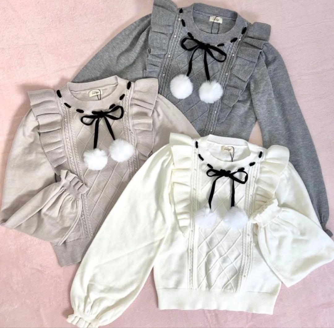 evelyn ファーリボンフリルニット