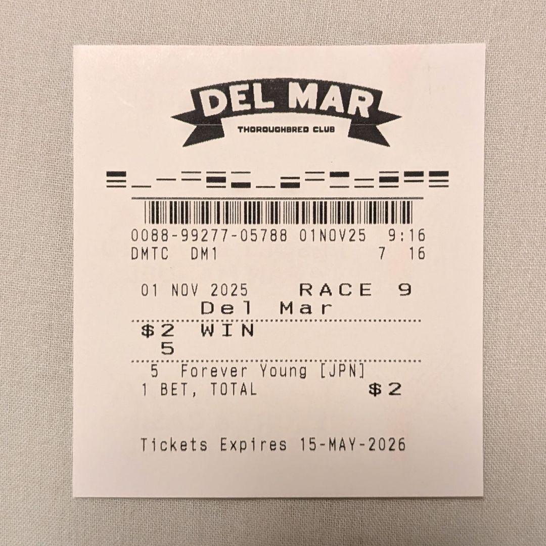 フォーエバーヤング BCクラシック2025 単勝馬券 デルマー競馬場 フォーエバーヤング勝った！BCクラシック制覇！」【BCクラシック2025