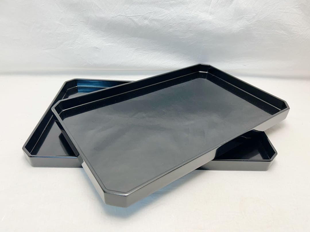 茶道具 木製黒真塗 脇引き盆二枚セット 紙箱