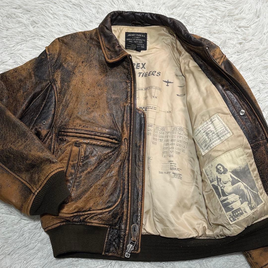 希少✨AVIREX 80s G-2 レザーフライトジャケット ダメージ加工 総柄
