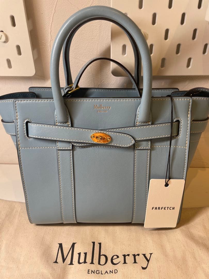 【新品未使用】マルベリー　ミニ ジップド ベイズウォーター　ポプリンブルー 新品未使用】マルベリー ミニ ジップド ベイズウォーター ポプリン