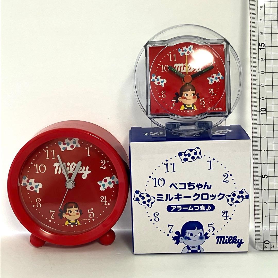 不二家 ペコちゃん ミルキークロック 目覚まし時計 赤 クリスタル 2個