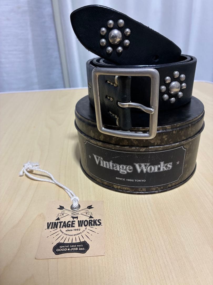 Vintage Works DH5676スタッズ付レザーベルトダークブルー