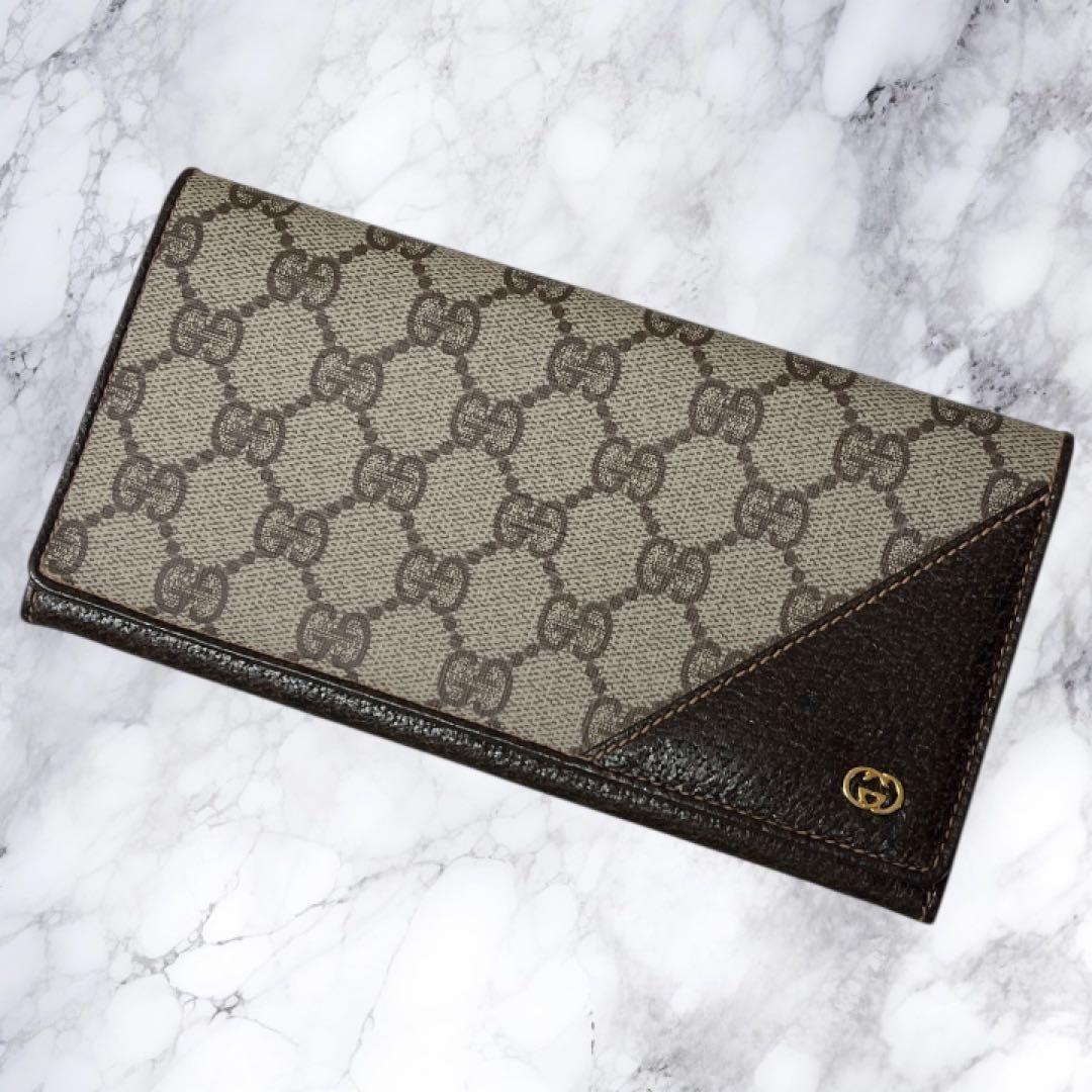 オールドグッチ GUCCI ヴィンテージ 長財布 GGスプリーム PVC×レザー