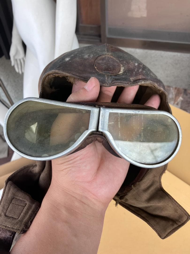 【実物】旧日本軍戦車兵ヘルメットとゴーグルセット【本物】