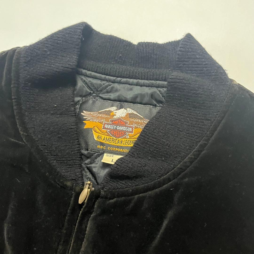 ハーレーダビッドソン スカジャン 別珍 ブラック 黒 刺繍 L ファイヤー