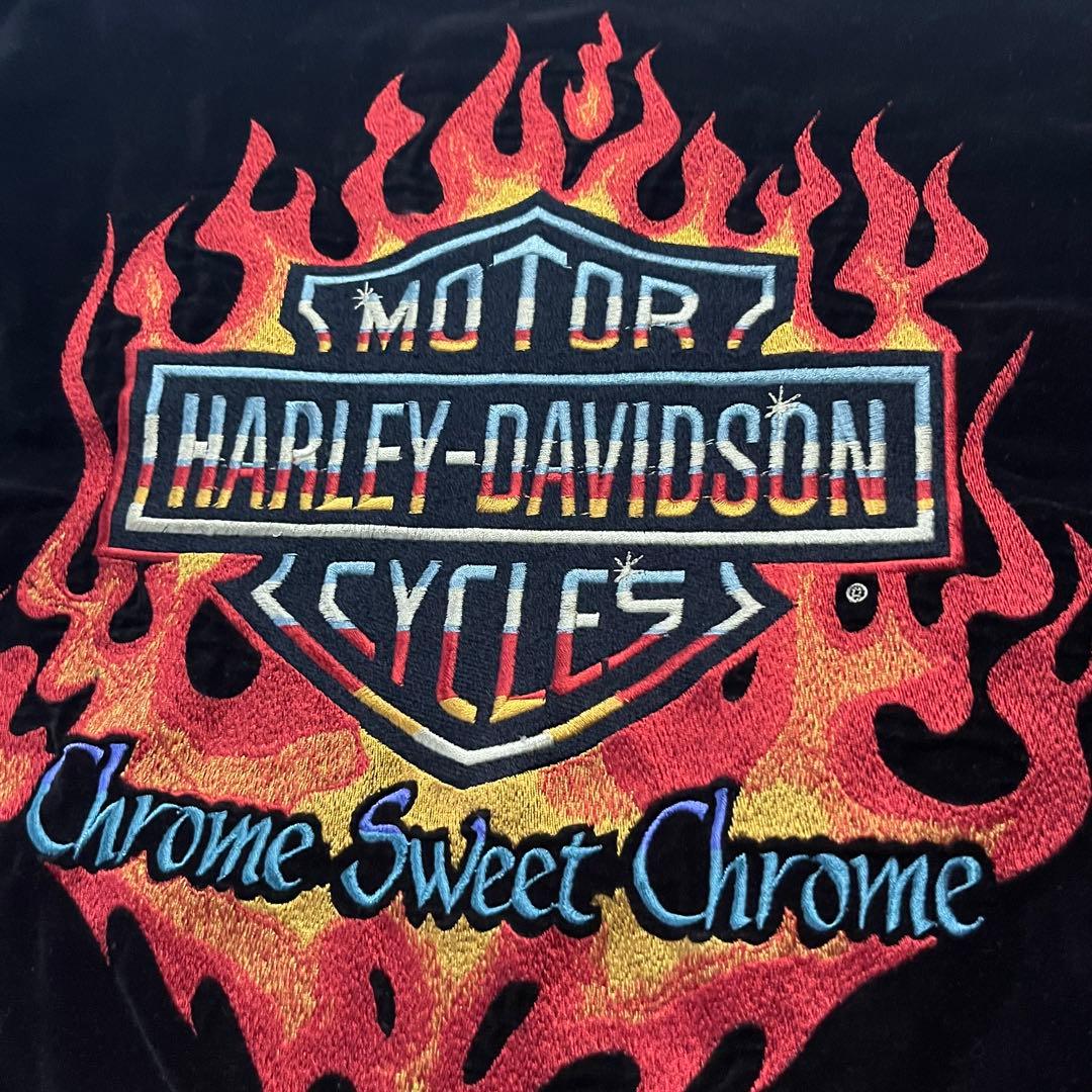 ハーレーダビッドソン スカジャン 別珍 ブラック 黒 刺繍 L ファイヤー