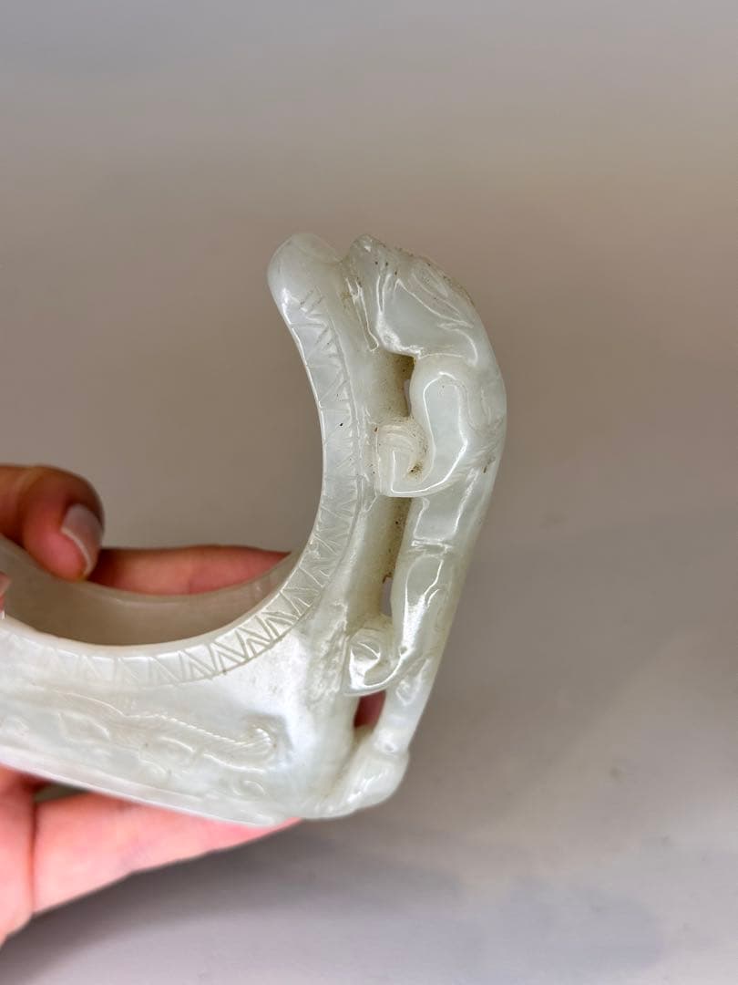 白玉 龍紋 筆架 龍彫 雕刻 文房具 古董品 www.cosaga.com