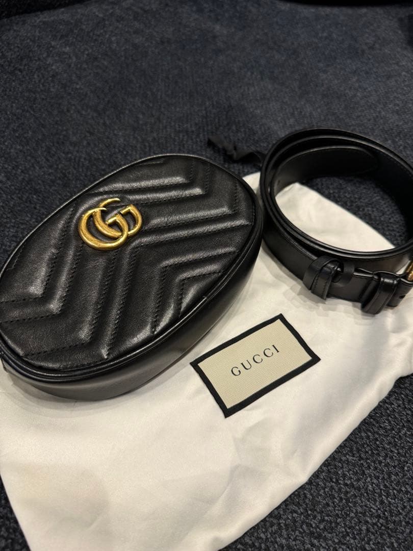 グッチ　GGマーモント　レザー　ウエストポーチ　ボディバッグ　ブラック最終価格 グッチ GUCCI ボディバッグ レディース GGマーモント ブラック 476434