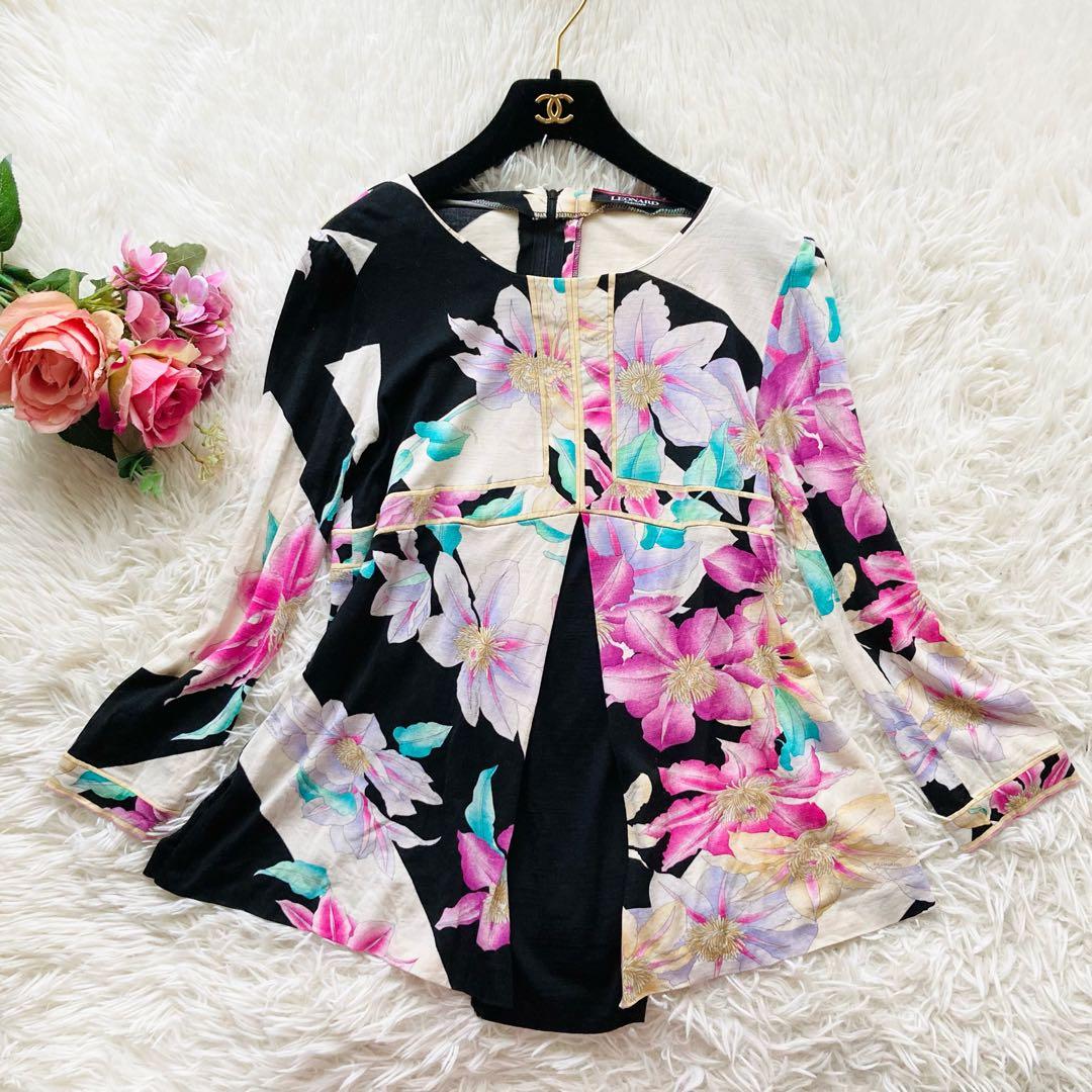 ✨レオナール ✨トップス　花柄　トリム　七分丈　サイズ40