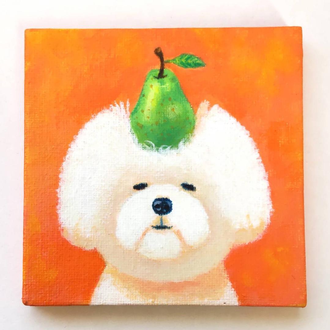 洋梨バランス（ビション・フリーゼ）』 キャンバス 原画 アクリル画