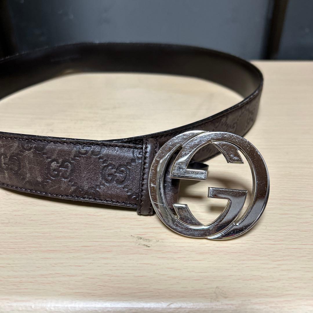 GUCCI GGパターン ブラウンレザーベルト