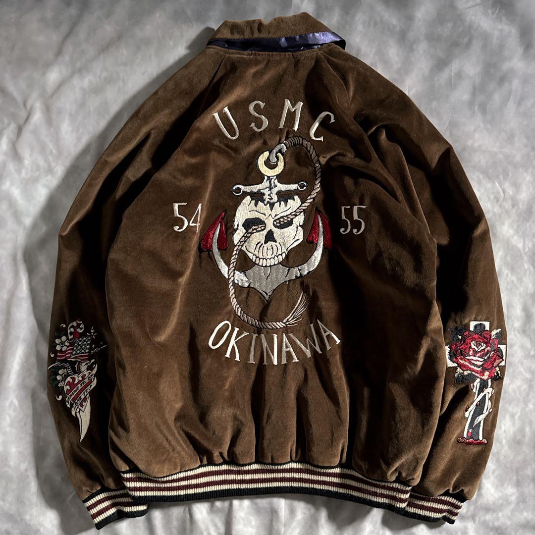 極美品　テーラー東洋 別珍 リバーシブル スカジャン スカル 沖縄 USMC 美品】テーラー東洋 別珍 リバーシブル スカジャン M 沖縄 スカル USMC