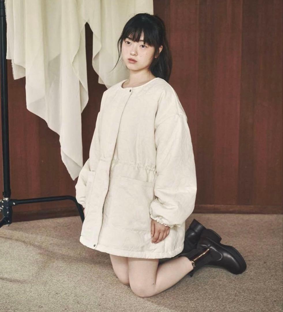 moi tytto ニュアンス柄キルティングブルゾンコート ナチュラル