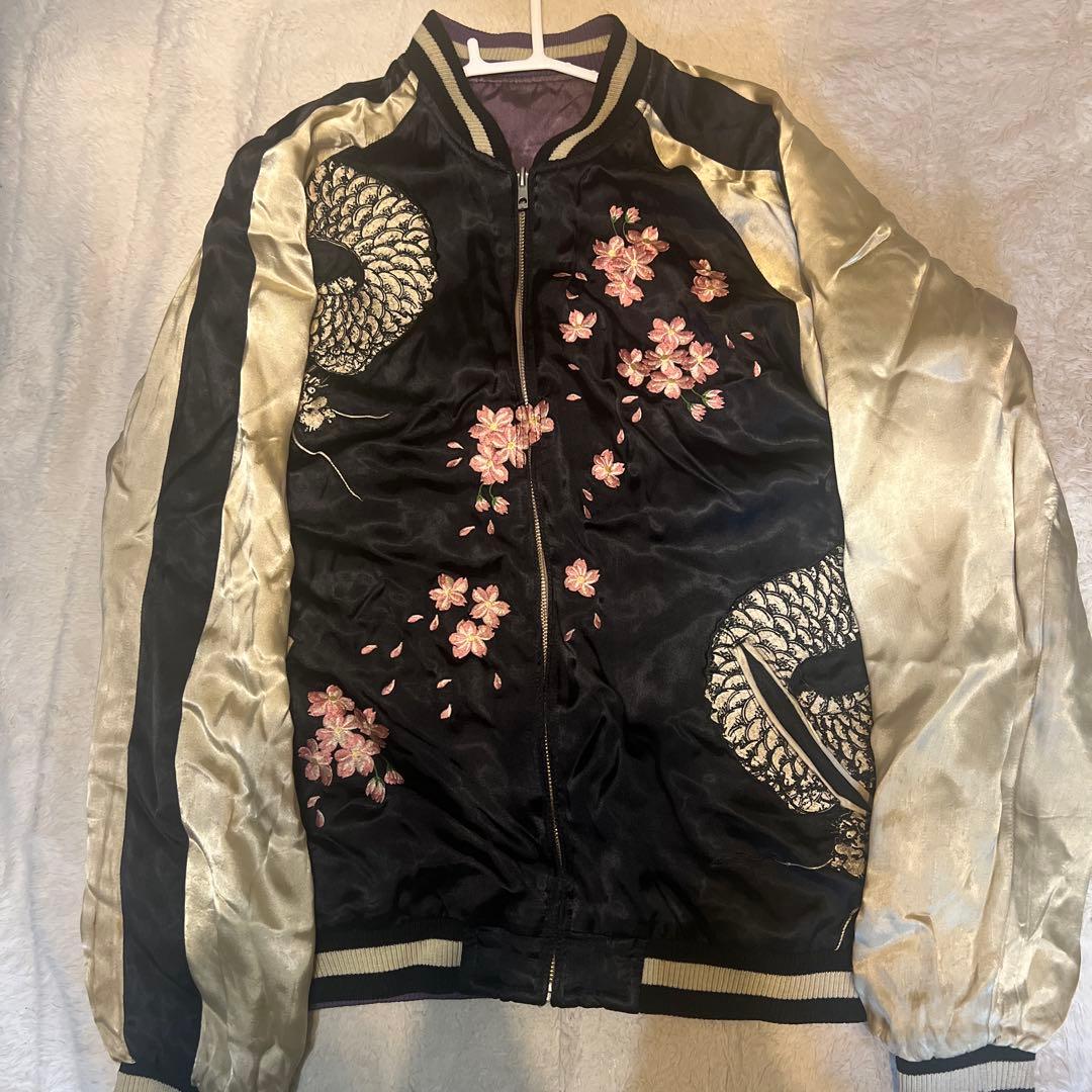 スカジャン 桜と鶴 刺繍 百花繚乱 リバーシブル - メルカリ