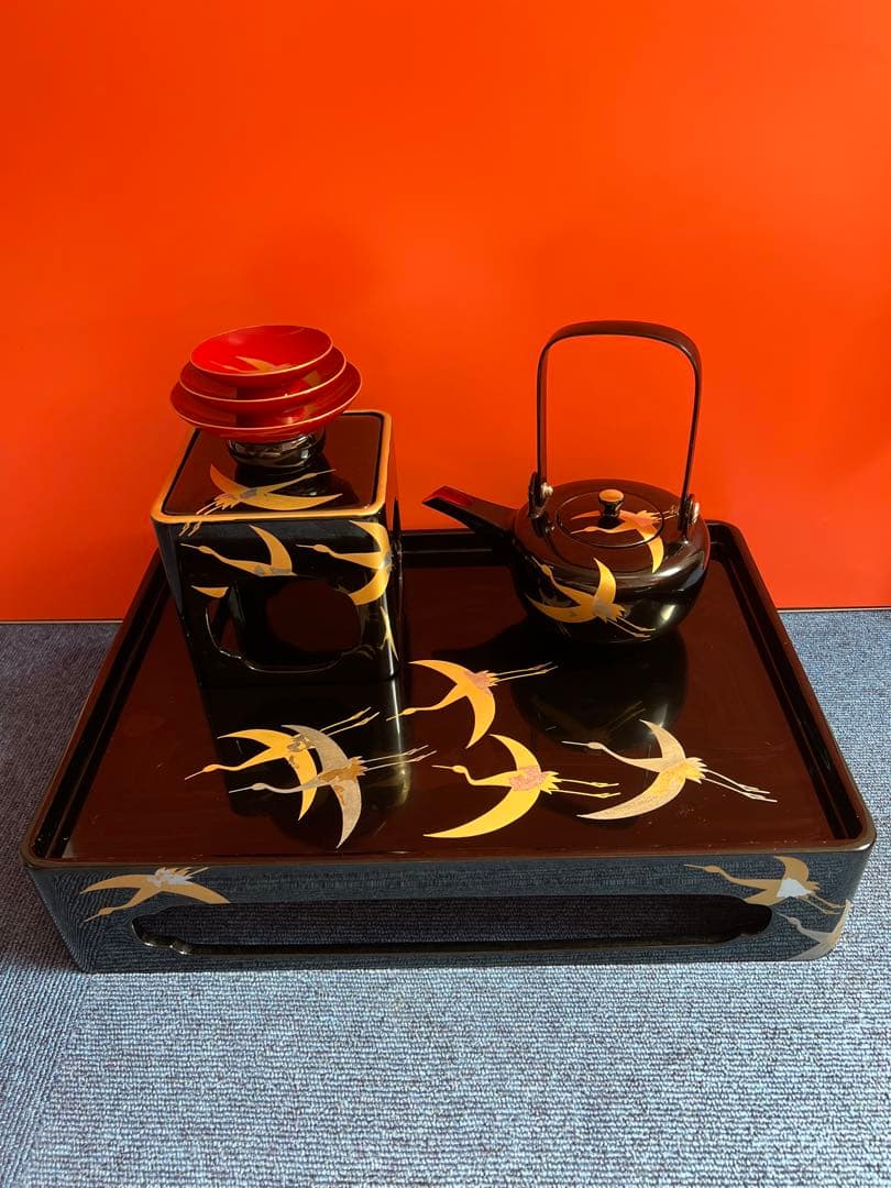 1122 屠蘇器　輪島型　四ツ揃　千羽鶴　金彩　未使用