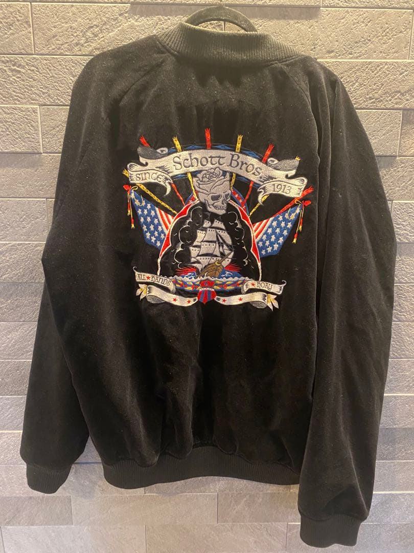 【美品】Schott リバーシブル ベロア スカジャン スカル 刺繍 ジャケット