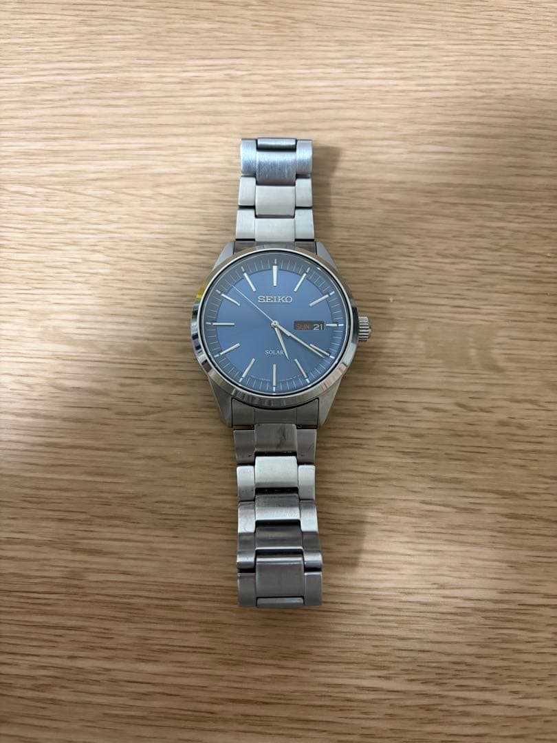 SEIKO V158-0BE0 セイコー アナログ 腕時計 ソーラー 青文字盤