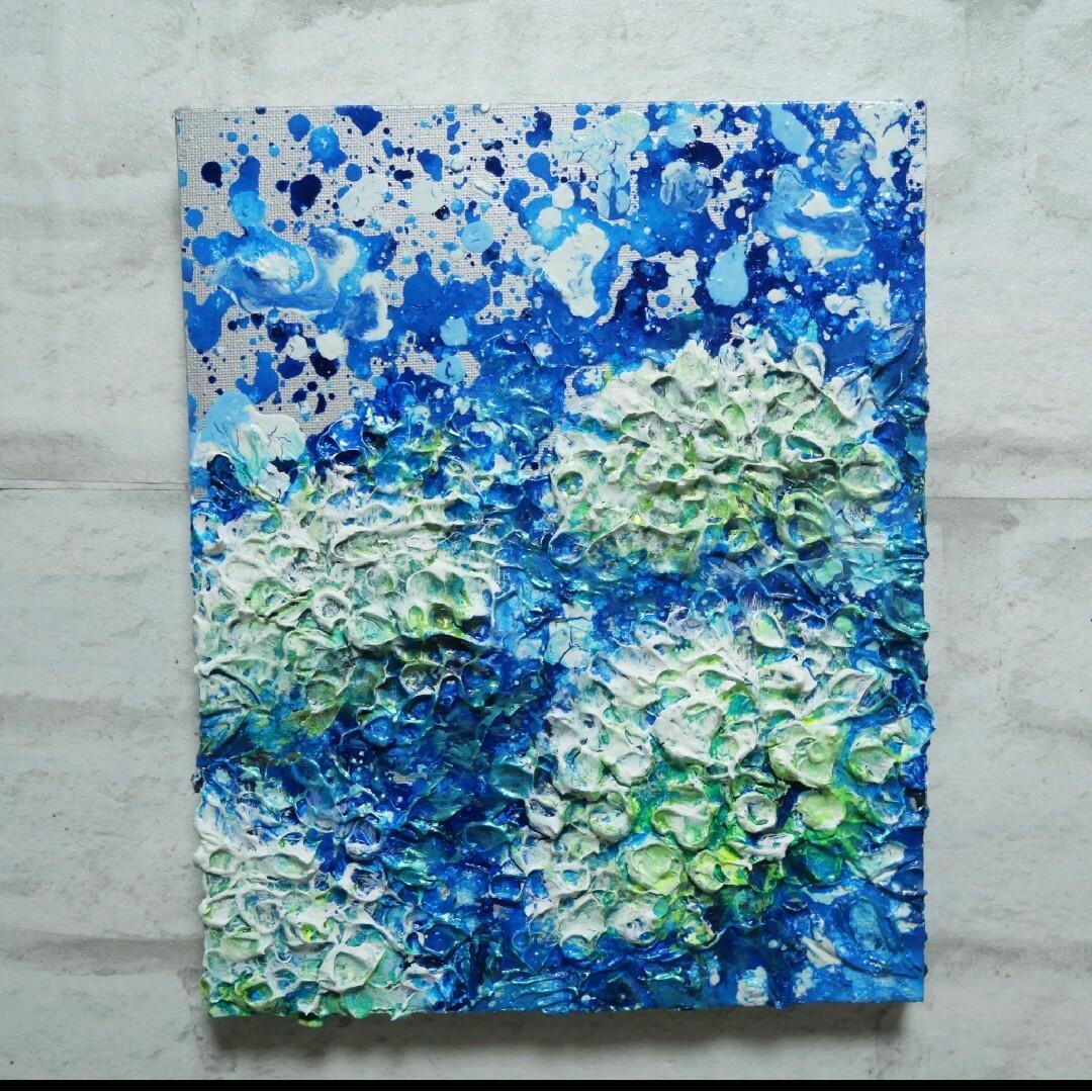 絵画【梅雨の水たまり白い紫陽花】