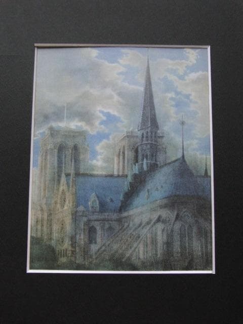 野村義照、【ノートルダム】、希少な額装用画集画、新品高級額 額装付