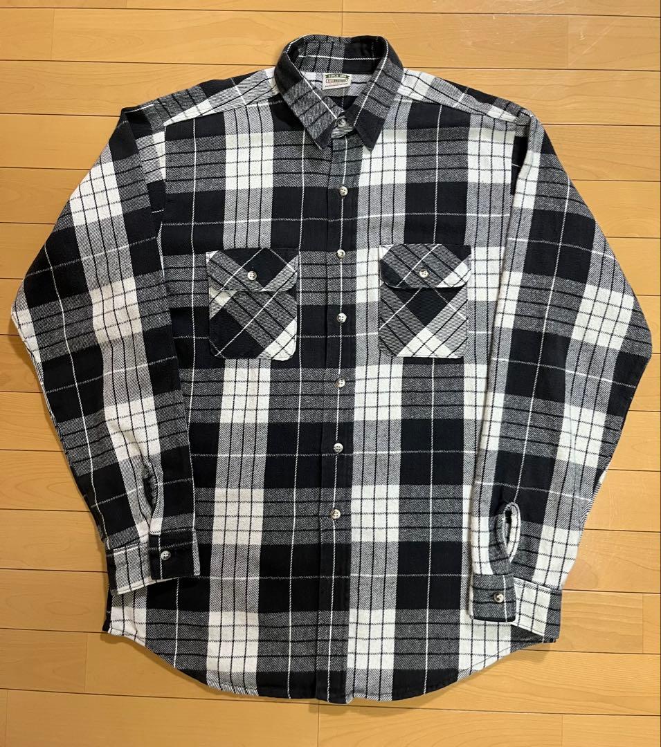90s FIVE BROTHER ネルシャツ L 白黒 古着 90s FIVE BROTHER ブラック バッファロー チェック ヘビー