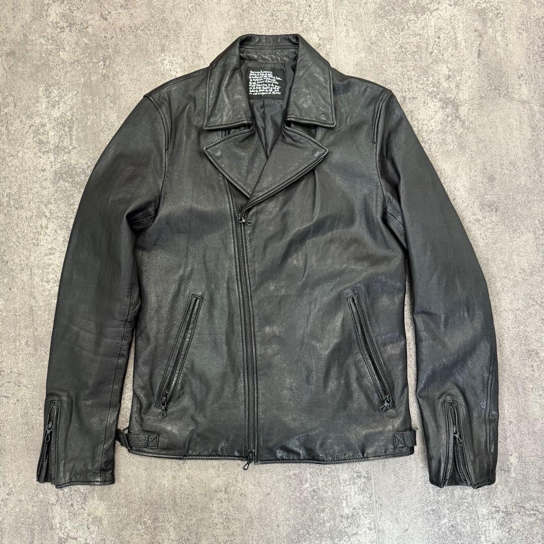 ナノユニバース レザー ライダース ジャケット　ジップオールブラック L