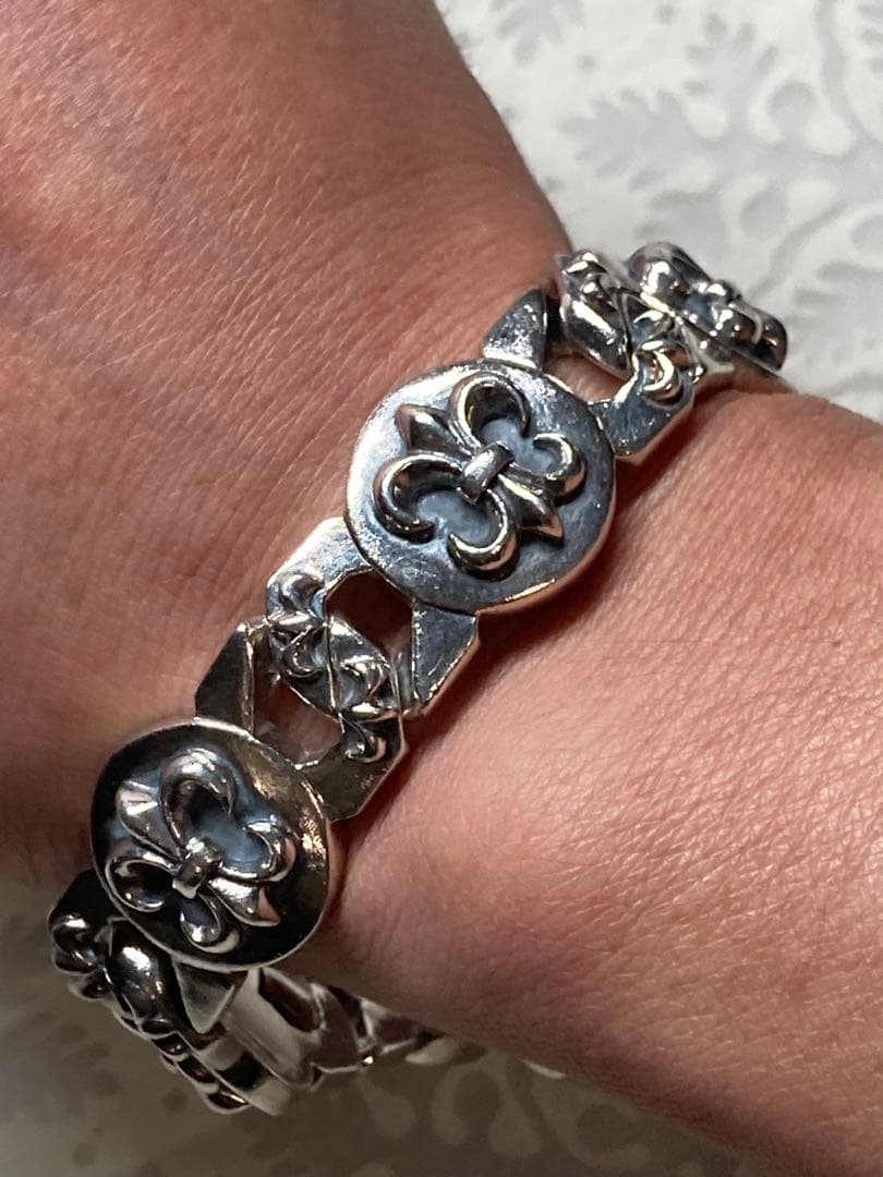 [19] Silver925 / 124.5g 90s 百合 ヴィンテージブレス