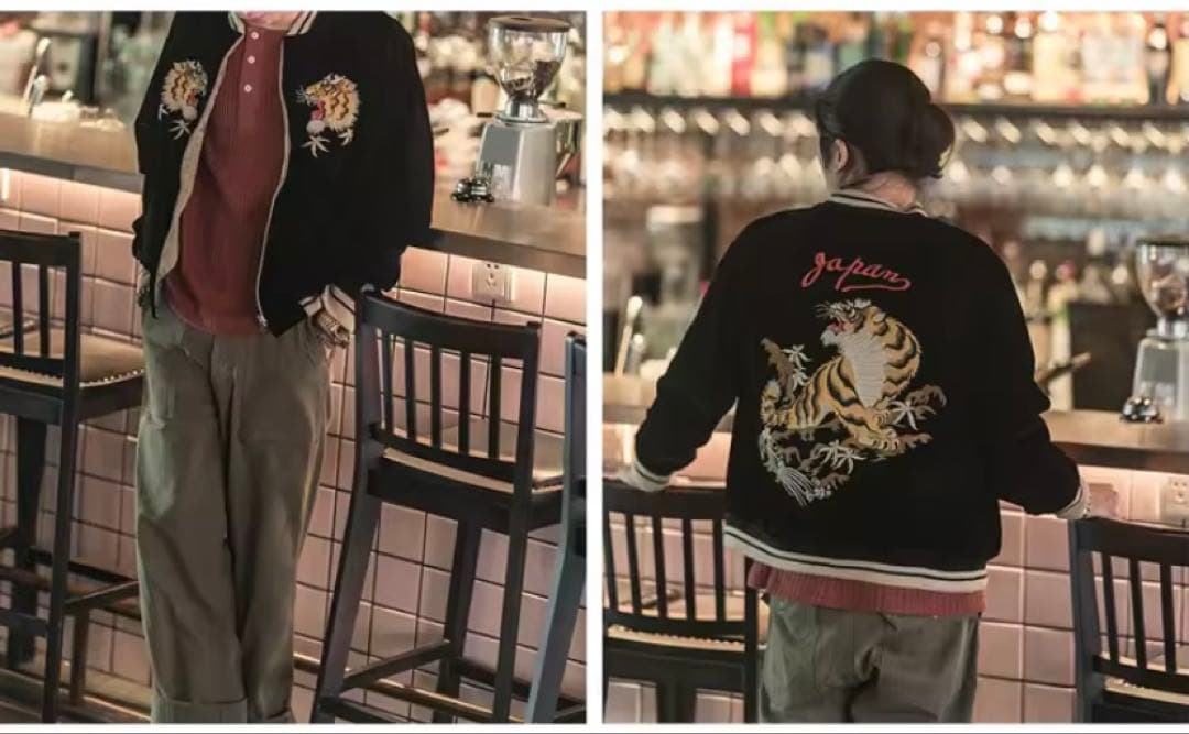 2XL】オーバーサイズ リバーシブル別珍虎とサテン鷹刺繍 Japan