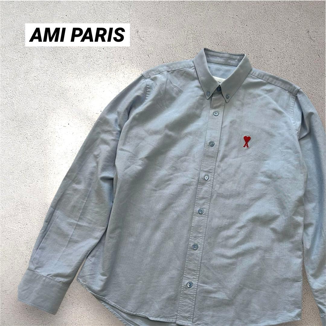 美品✨アミパリス 長袖 シャツ ハート ロゴ ライトブルー 水色 38 M