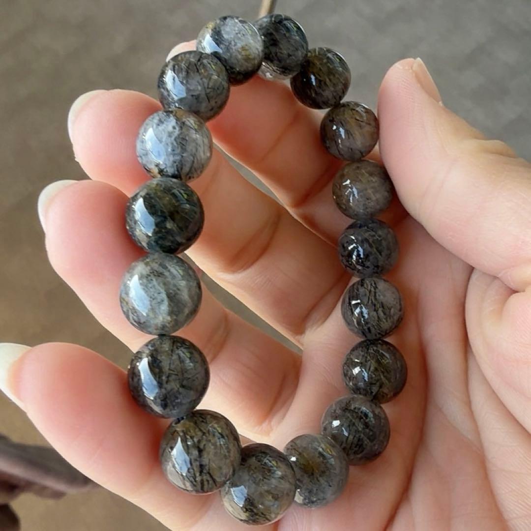天然ブラックルチルクォーツ ブレスレット11mm - メルカリ
