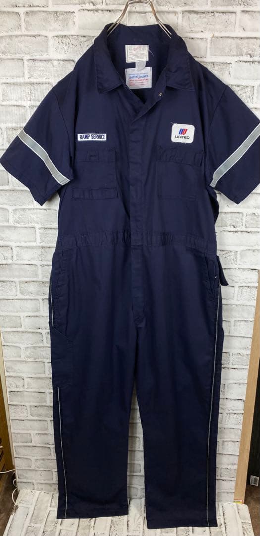 USA古着70〜80sUnitog ユナイテッド航空スタッフ半袖ツナギ 50RG