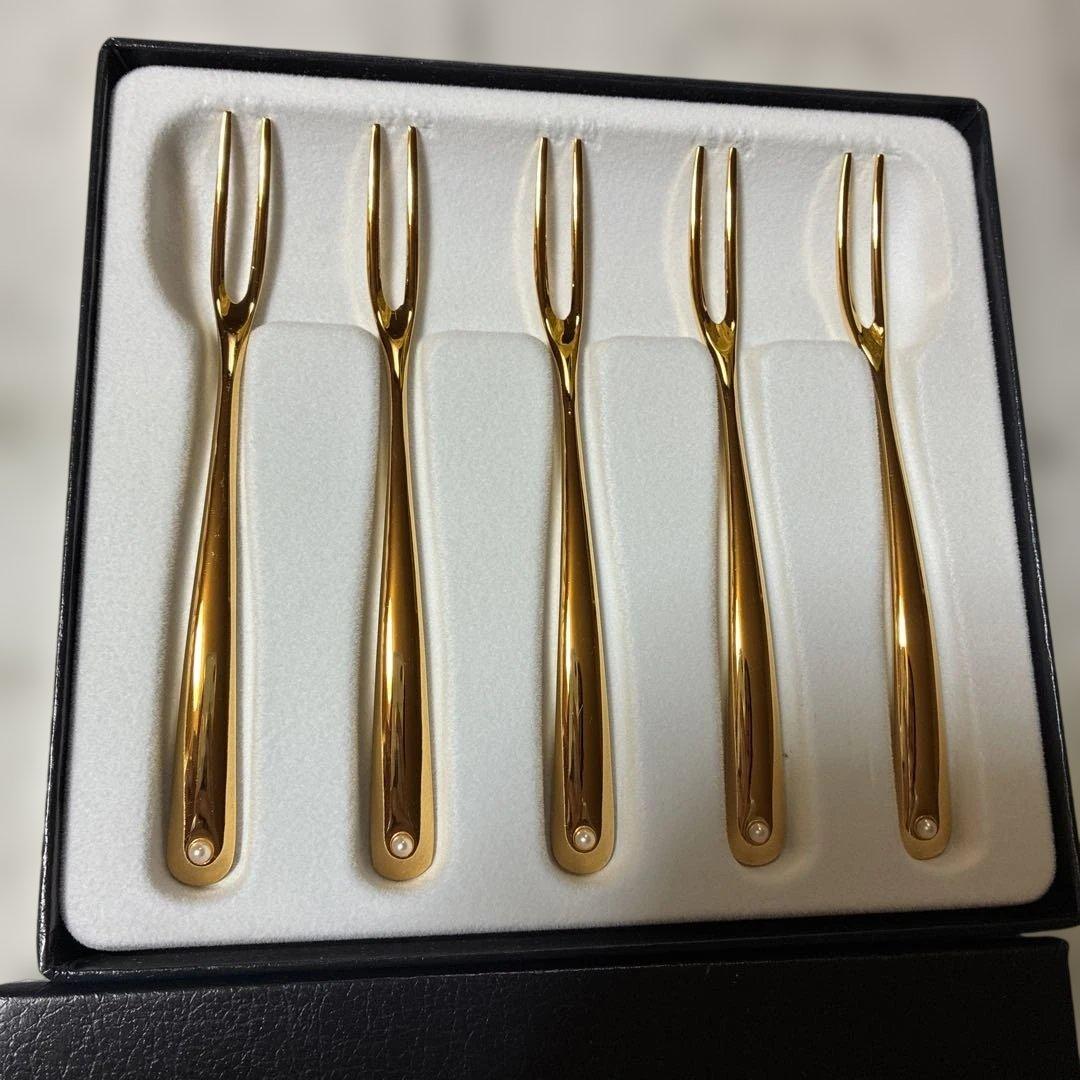 MIKIMOTO ミキモト パール付きフォーク 5本セット（ゴールド色