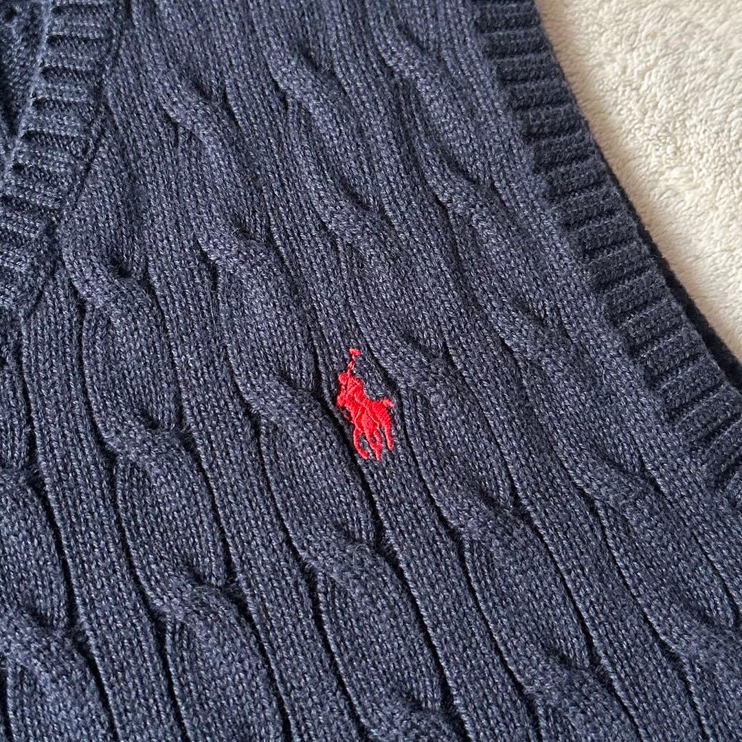 ポロラルフローレン ケーブルニットベスト 赤ポニー刺繍 キッズM 大人