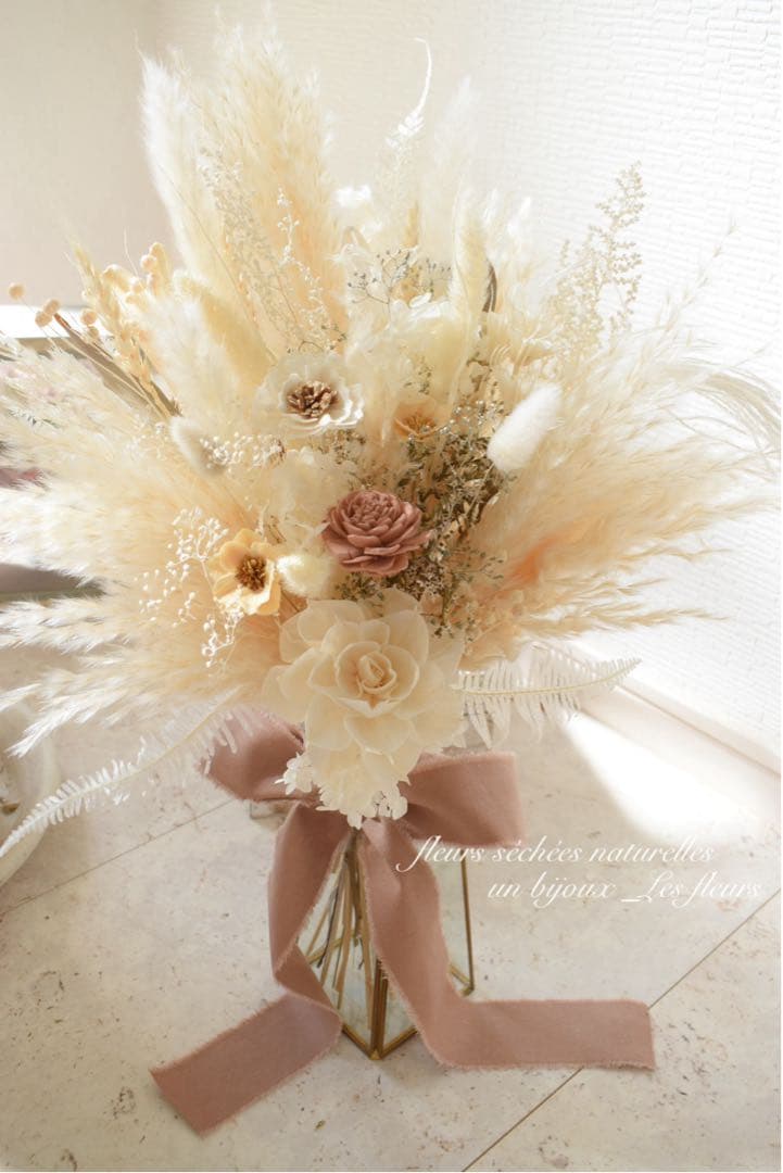 ドライフラワーブーケ bouquet rose poudré ウエディング前撮り ナチュラルドライフラワー くすみ系ソフトカラー マタニティフォト
