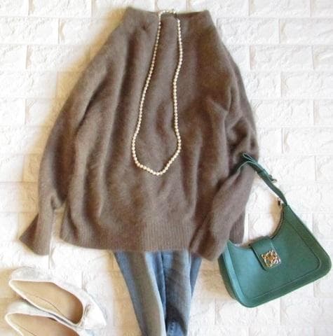 RIVE DROITE リヴドロワ 上質 ラクーン ボトルネック起毛ニット モカ