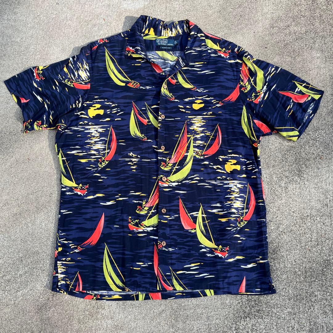 Lサイズ ポロ ラルフローレン ハワイアンシャツ アロハシャツ ヨット 90’s