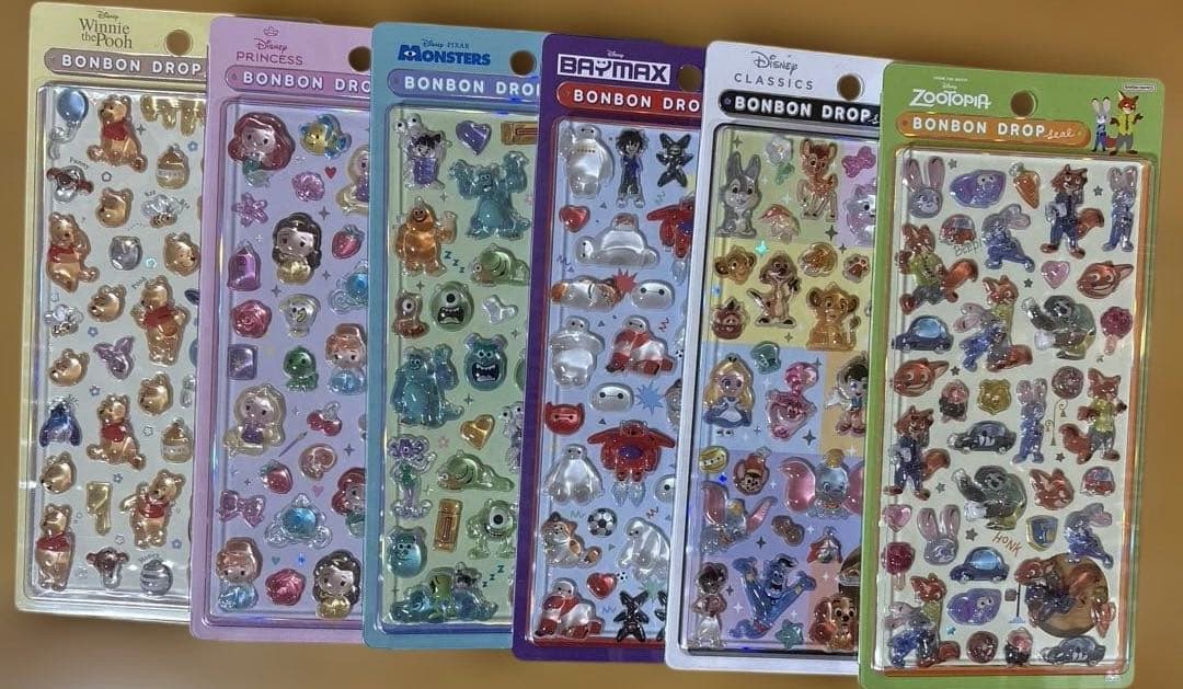 【正規品／入手困難】平成レトロ　ディズニー ボンボンドロップシール 6枚セット