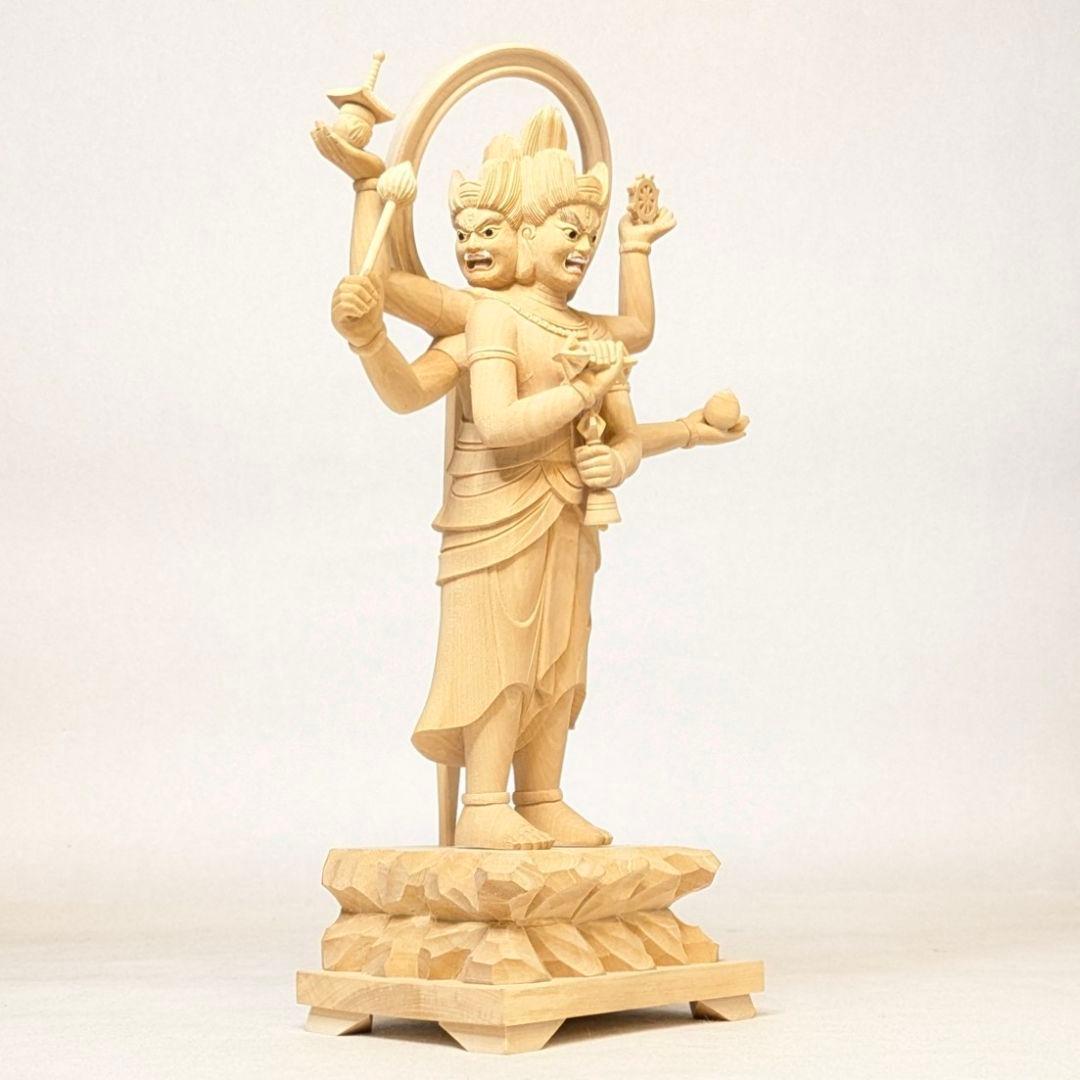 セール・新品】三宝荒神 柘植 総高さ約24.5㎝ 竈 三面六臂 台所の神