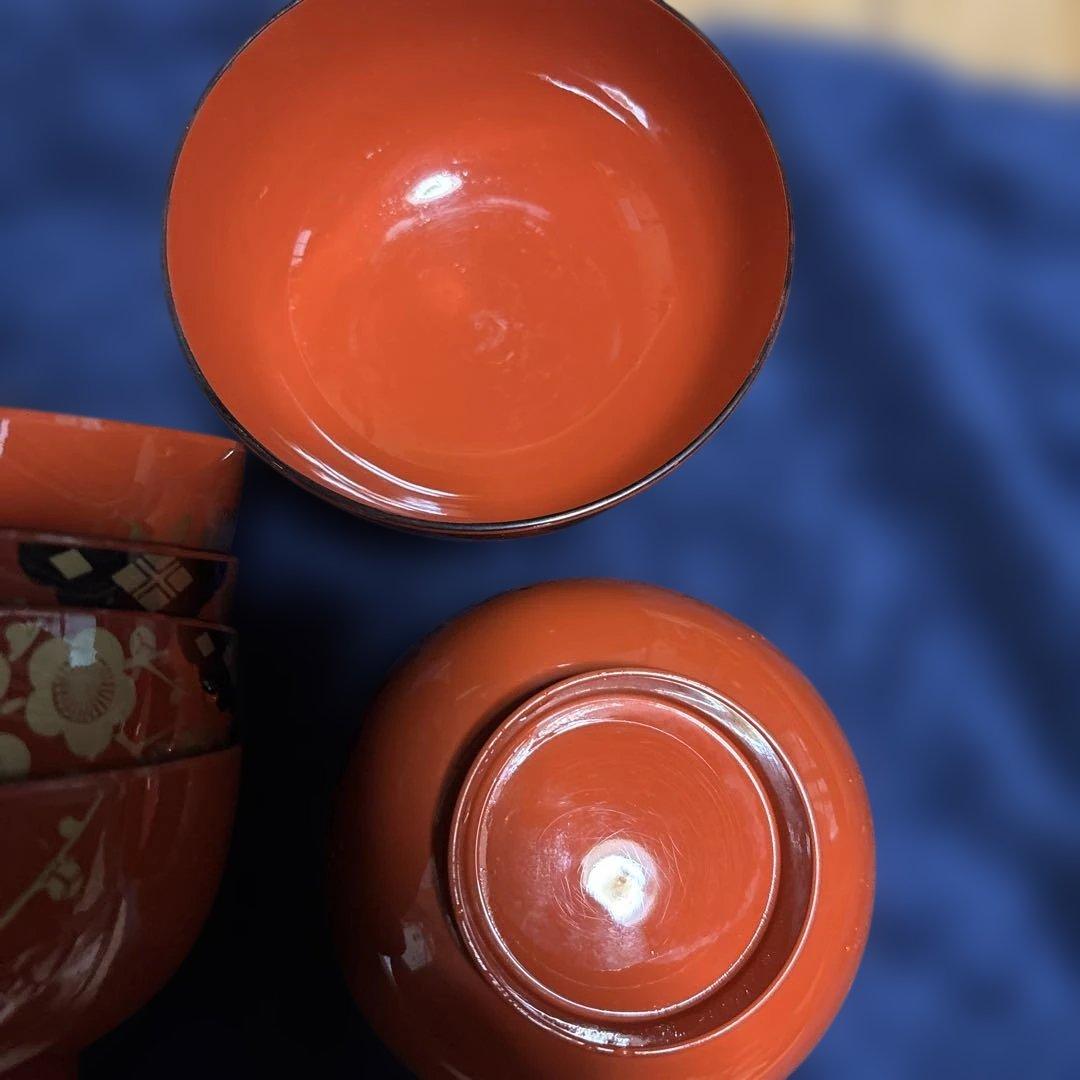 漆器 汁椀 赤黒花柄 10個セット - メルカリ
