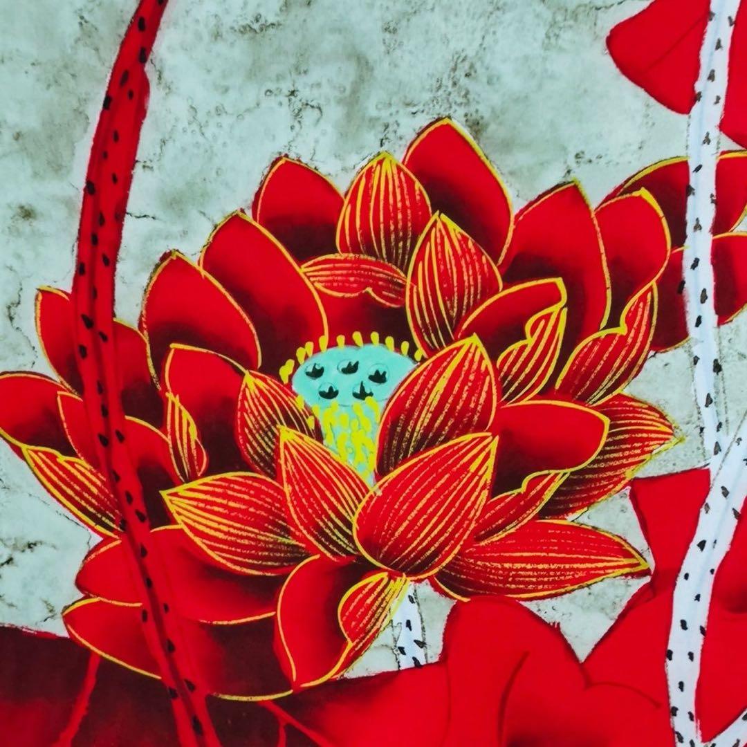 張大千 紅蓮図 掛け軸 三尺中堂 中国書画 蓮花図 書斎装飾 168×70cm